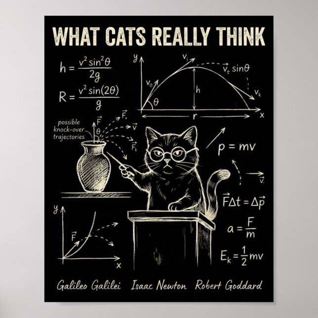 Rolig kattfysik humor Vad katter tänker för män Poster (Framsidan)