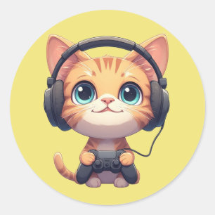 Rolig kattgamer – Present till kattälskare & gamer Runt Klistermärke