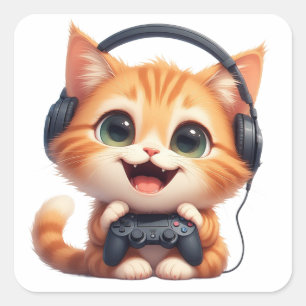 Rolig kattgamer – Present till kattälskare och gam Fyrkantigt Klistermärke