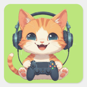 Rolig kattgamer – Present till kattälskare och gam Fyrkantigt Klistermärke