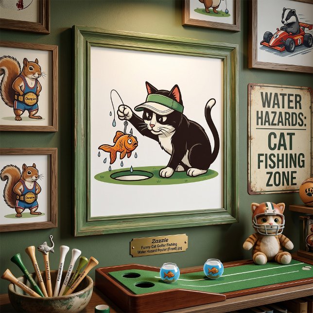 Rolig kattgolfare fiskar i vattenhinder poster (Skapare uppladdad)