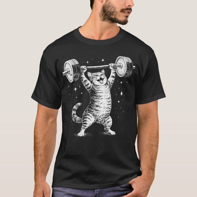 Rolig kattgympa Träning Dödlift Katt Meme Gym T Shirt (Framsida)