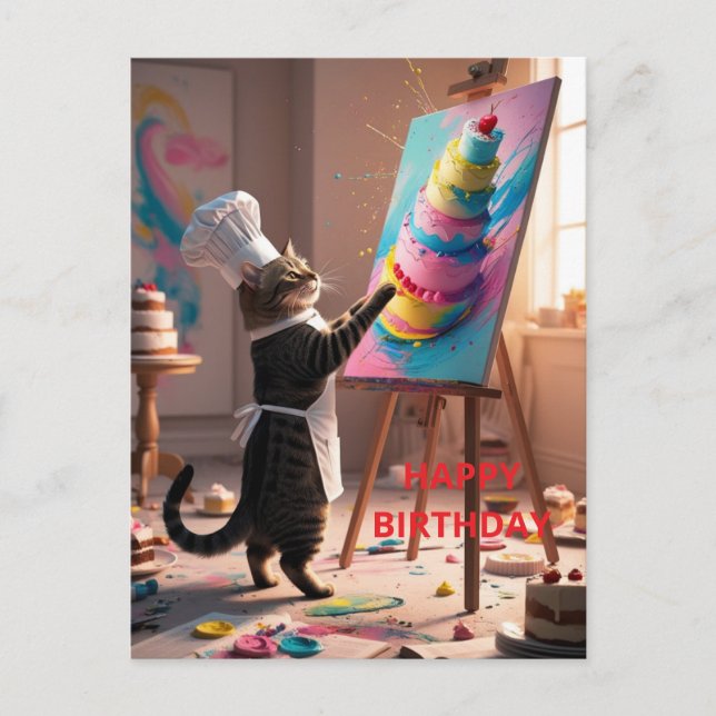 Rolig kattkaka Glad födelsedagskort Vykort (Framsida)
