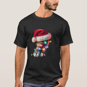 Rolig Kattklo Santa Hatt Julbelysning Kvinnor Män T Shirt