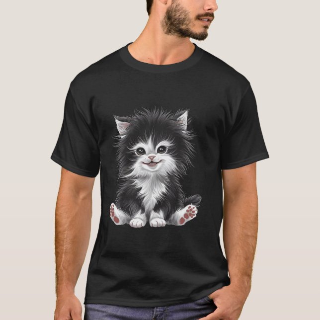 rolig kattkonsttryck t shirt (Framsida)