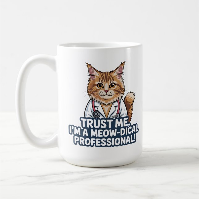 Rolig kattläkare Djurhumor Illustration Kaffemugg (Vänster)