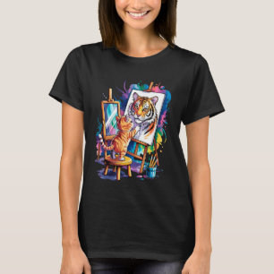 Rolig kattmålare målar tigerporträtt konst & Katt T Shirt