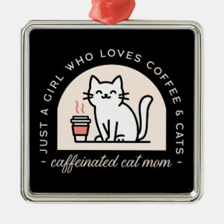 Rolig kattmamma för kaffefanatiker julgransprydnad metall