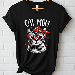 Rolig kattmamma med glasögon och bandana Dam- T Shirt