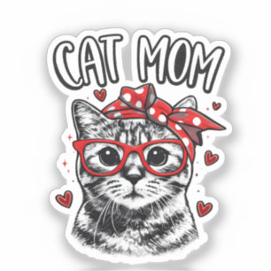 Rolig kattmamma med glasögon och bandana Söt katt Klistermärken
