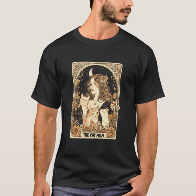 Rolig Kattmamma Tarotkort Parodi T Shirt (Framsida)