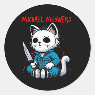 Rolig kattmotiv galen kattgrafik Michael Meowers Runt Klistermärke