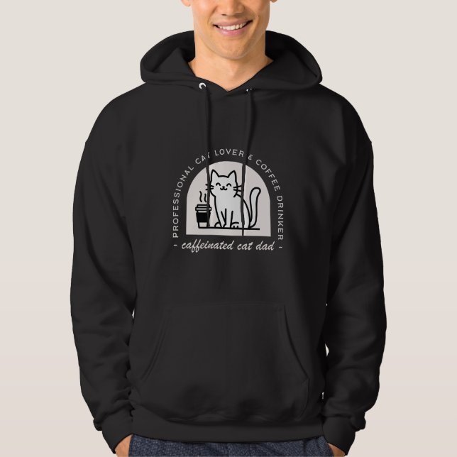 Rolig kattpappa kaffefanatiker hoodie (Framsida)