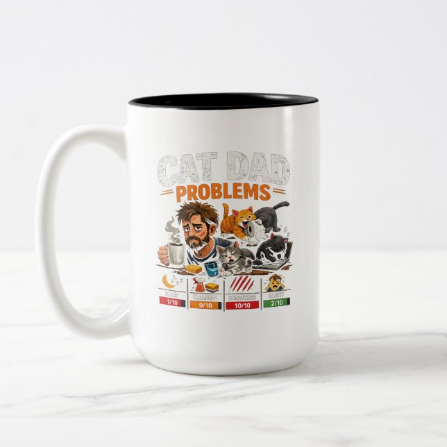 Rolig kattpappaproblem Kaffeälskare Present T-Shir Två-Tonad Mugg (Vänster)