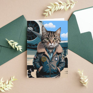 Rolig kattpilot & flygplan, coolt flygbirthday kort