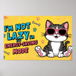 Rolig kattplanschartong Tecknad katt som bär solgl Poster