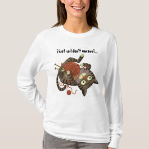 Rolig kattstickningstema T-shirt present till stic