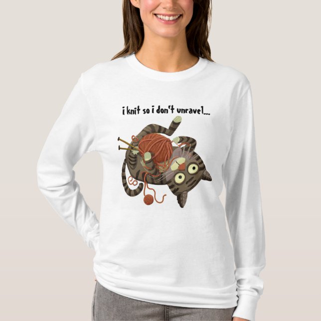 Rolig kattstickningstema T-shirt present till stic (Framsida)
