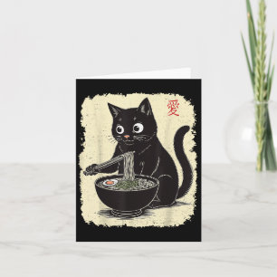 Rolig Kattunge som äter Ramen Japansk Kawaii Anime Kort