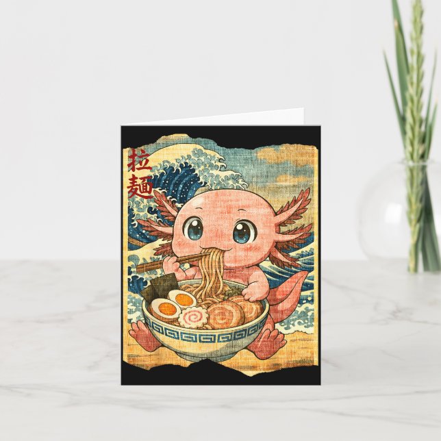 Rolig Kawaii Axolotl Ramen Nudelskål Japansk Våg Kort (Framsida)