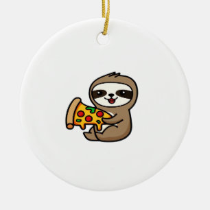 Rolig Kawaii Chibi Dovhjort med Pizza � Söt Teckna Julgransprydnad Keramik