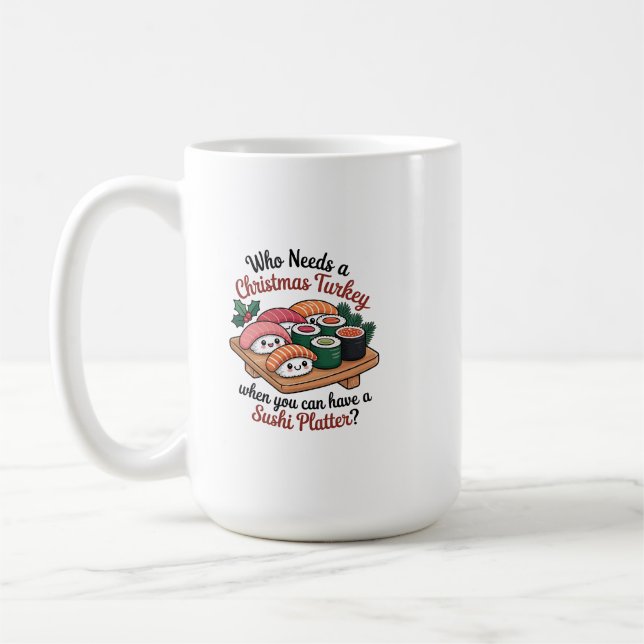 Rolig Kawaii jul Sushi Servering Kaffemugg (Vänster)