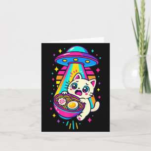 Rolig Kawaii Katt Ramen Ufo Japansk Anime Kvinnor Kort