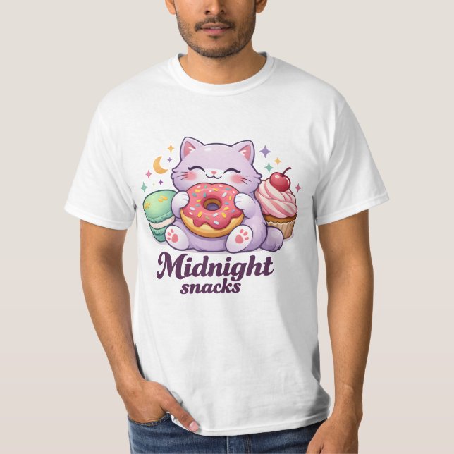 Rolig Kawaii Lila Katt T-Shirt (Framsida)