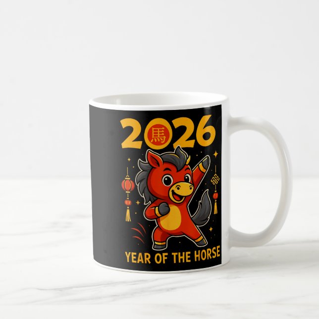 Rolig Kawaii Lunar 2026 År för Häst Kinesisk  Kaffemugg (Höger)