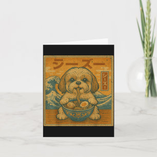 Rolig Kawaii Ramen Japanska Nudlar Shih Tzu Äter Kort