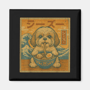 Rolig Kawaii Ramen Japanska Nudlar Shih Tzu Äter Magnet