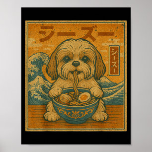 Rolig Kawaii Ramen Japanska Nudlar Shih Tzu Äter Poster