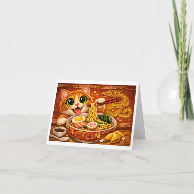 Rolig Kawaii Ramen Nudlar Katt Konst               Tack Kort (Framsida)