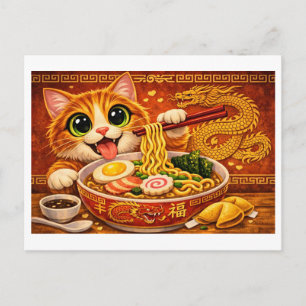 Rolig Kawaii Ramen Nudlar Katt Konst Vykort