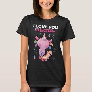 Rolig kawaii rosa axolotl alla hjärtans dag t shirt