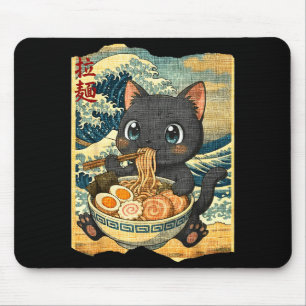 Rolig Kawaii Svart Katt Ramen Nudelskål Japansk Musmatta