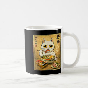 Rolig Kawaii Vit Katt Ramen Sushi Japansk Mat Kaffemugg