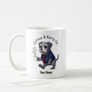 Rolig Kerry Blue Terrier Hund Affärskostym Kaffe Kaffemugg