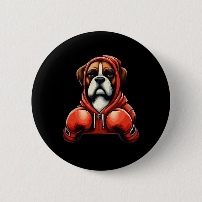 Rolig kickboxande eller boxande boxerhund  knapp (Framsida)