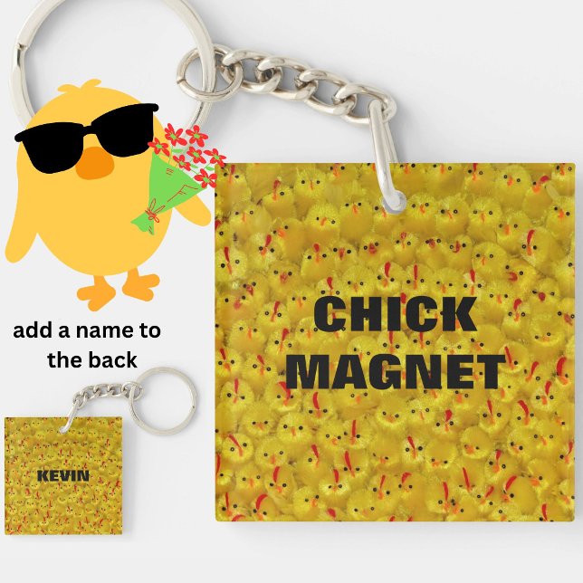 Rolig KICKI MAGNET Anpassat Namn Gul Skämt (A cute, colorful, funny keychain, for the chick magnet in your life! Personalize the back with name.)