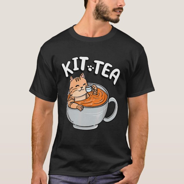 Rolig KIT TEA Kitty Katt Kattunge Te Drickare Husd T Shirt (Framsida)