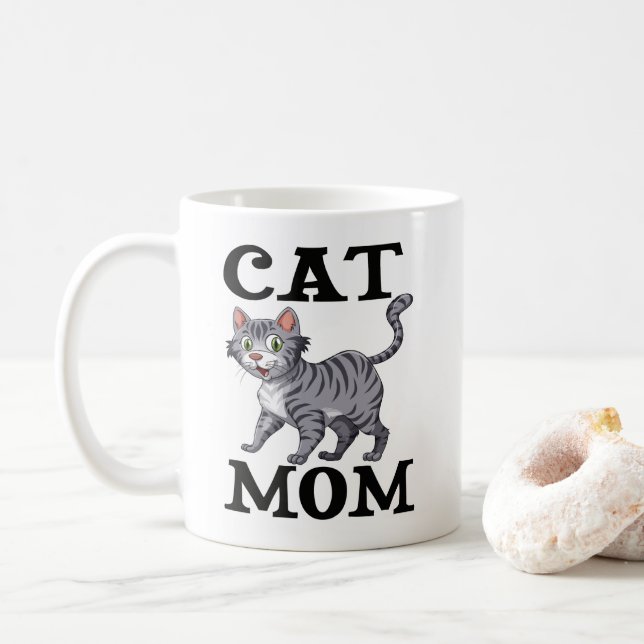 Rolig Kitty present Tabby Grå kattunge Tecknad kat Kaffemugg (Med munk)