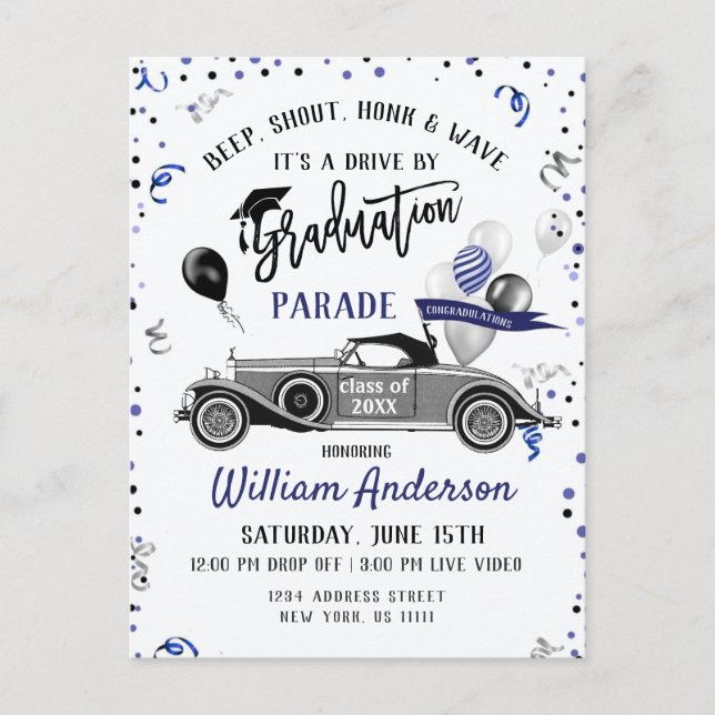 Rolig klass 2024 DRIVE BY-examensfest Anno Meddelande Vykort (Framsida)