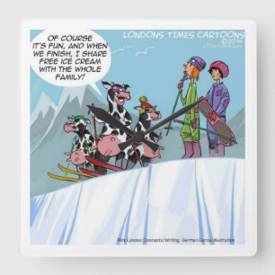 Rolig Klocka Med Kor På Skidor
