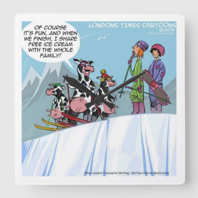 Rolig Klocka Med Kor På Skidor (Framsida)