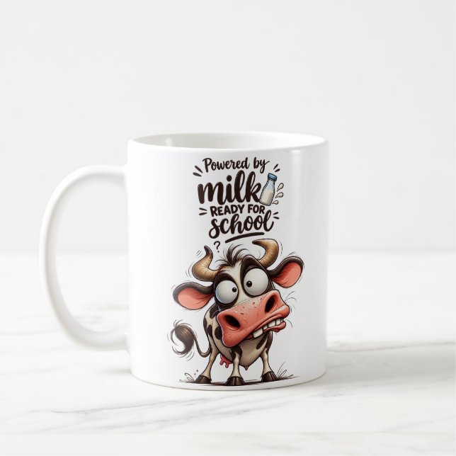 Rolig Ko – Drivs av Mjölk, Redo för Skolan Kaffemugg (Vänster)