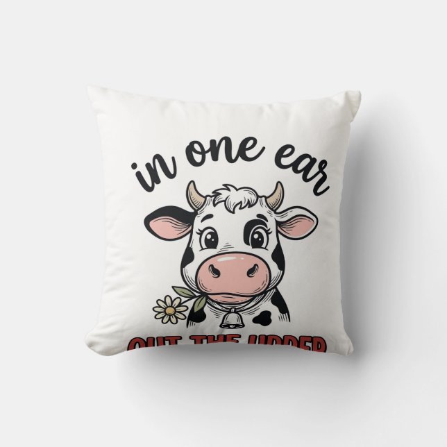 Rolig Ko I En Öra Ut Ur Juvret Tröja Design_1 Kudde (Framsida)