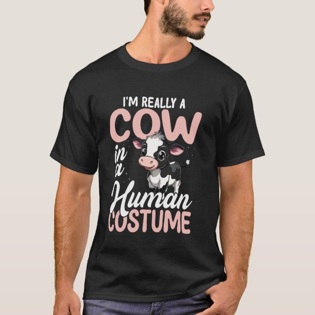 Rolig ko i mänsklig kostym t shirt (Framsida)
