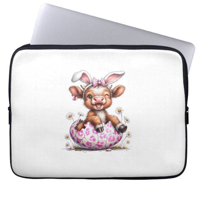 Rolig ko påsk kanin söt höglands ko älskare E Laptop Fodral (Framsidan)