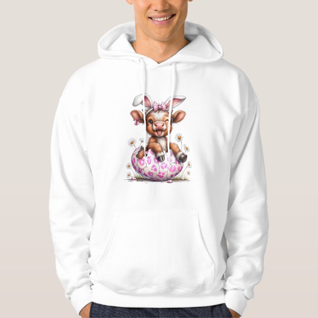Rolig ko påskkanin Söt Highland ko älskare E Hoodie (Framsida)